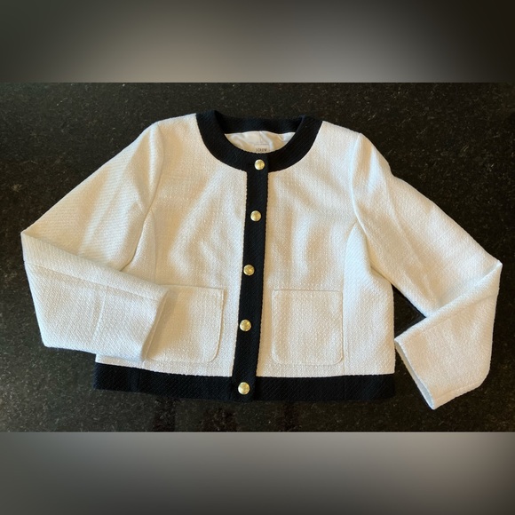 New J.Crew Factory Tweed Lady Jacket, Ivory & Black Contrast Business Blazer, 14 - Picture 7 of 9